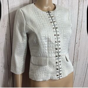 LIKE NEW RUBY RD White Textured Women's Jacket 3/4 sleeves studded front SZ 8P